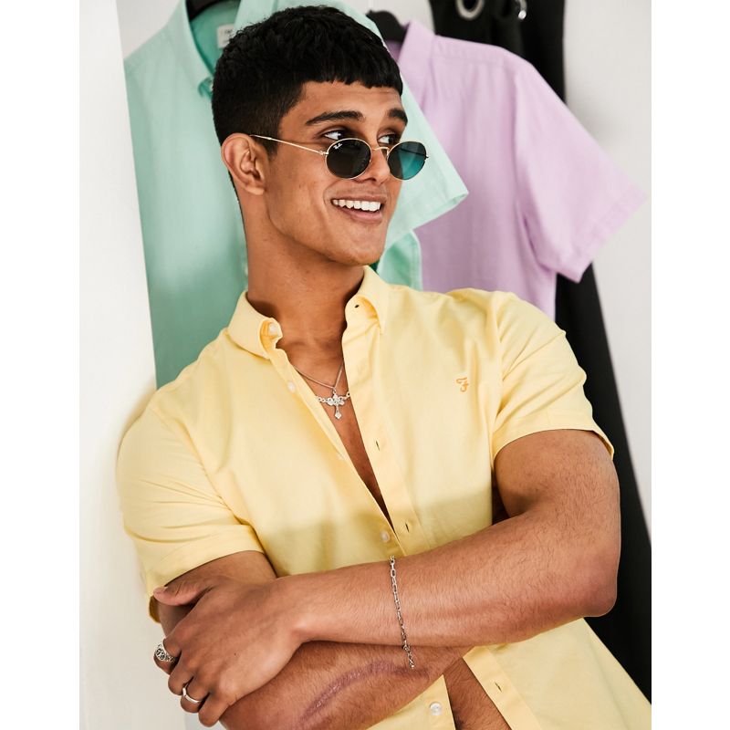 Camicie Uomo Farah - Brewer - Camicia a maniche corte in cotone organico gialla