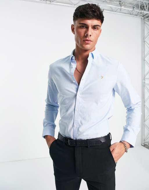 Farah - Brewer - Camicia blu a maniche lunghe