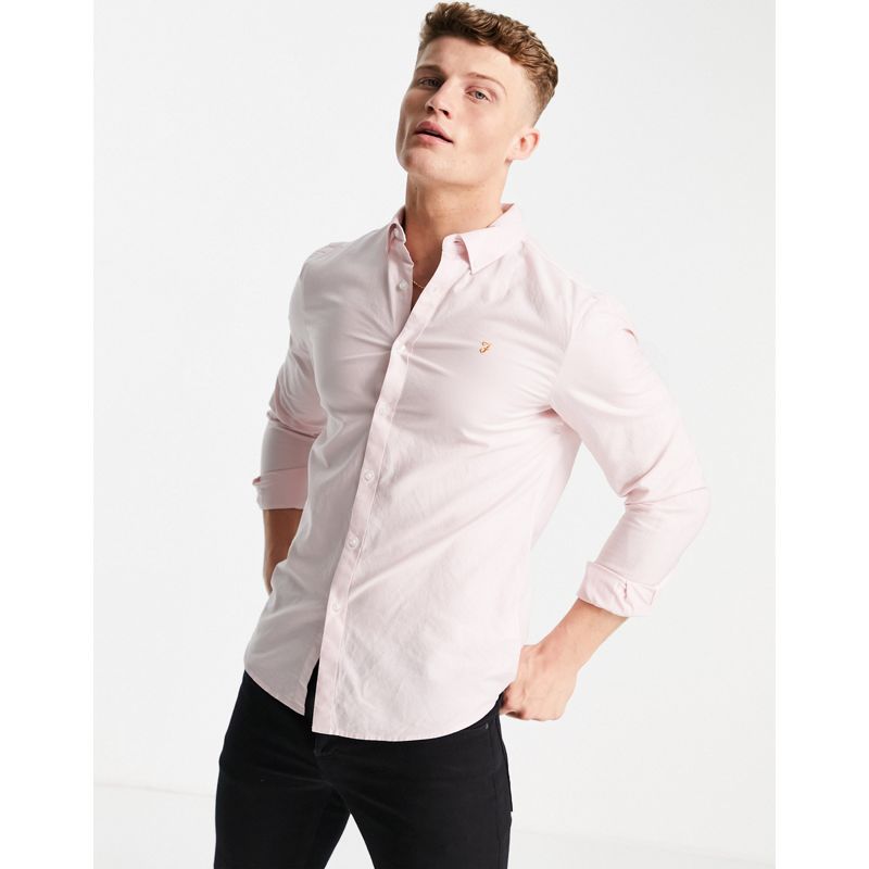 Uomo Camicie tinta unita Farah - Brewer - Camicia Oxford slim in cotone organico, colore rosa