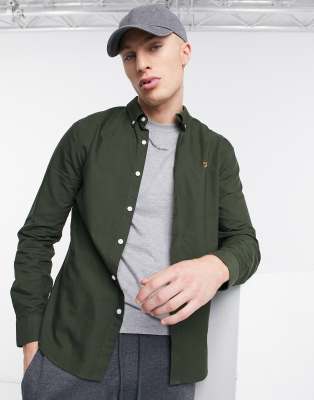 Farah Brewer slim fit cotton oxford shirt in green - ASOS Price Checker