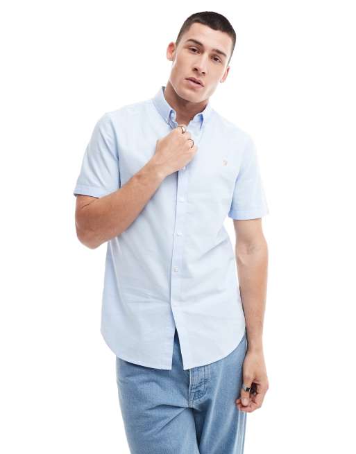 Farah - Brewer - Camicia slim fit a maniche corte blu 