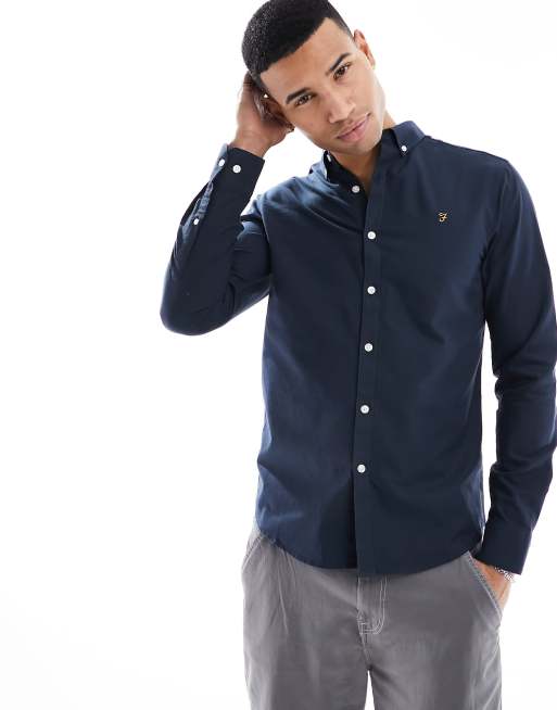 Farah - Brewer - Camicia slim fit a maniche lunghe blu navy 