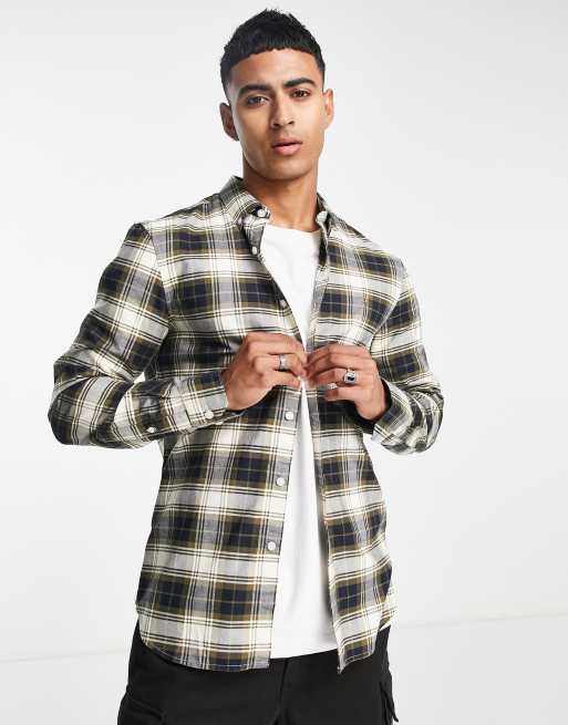 Farah - Brewer - Camicia slim fit in cotone kaki a quadri