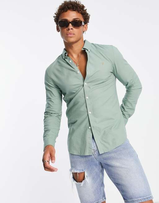 Farah - Brewer - Camicia slim fit in cotone verde