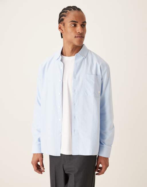 Farah - Brewer - Camicia taglio squadrato a maniche lunghe blu cielo con logo