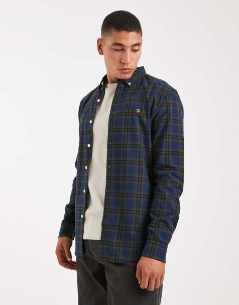 Farah Brewer checked long sleeve shirt in dark green - view 1