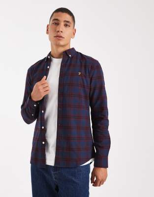 Farah Farah brewer checked longsleeve shirt in burgundy-Red