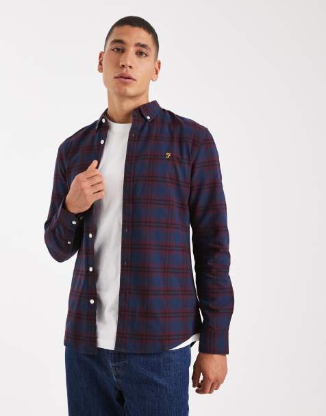 Farah brewer checked longsleeve shirt in burgundy