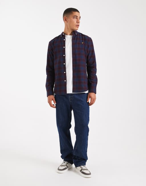 Farah brewer checked longsleeve shirt in burgundy, 2 of 5