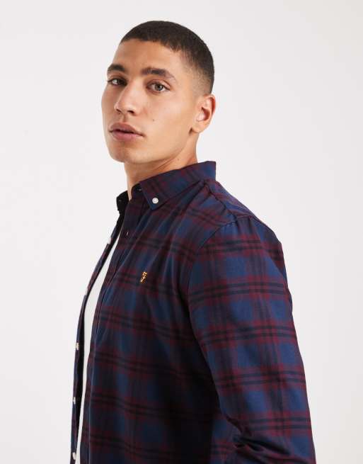 Farah brewer checked longsleeve shirt in burgundy, 4 of 5