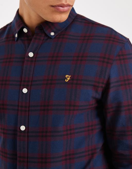 Farah brewer checked longsleeve shirt in burgundy, 5 of 5