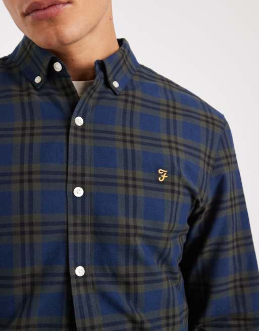 Farah brewer checked longsleeve shirt in dark green, 5 of 5