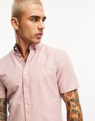 Farah Brewer long sleeve shirt in dark pink - ASOS Price Checker