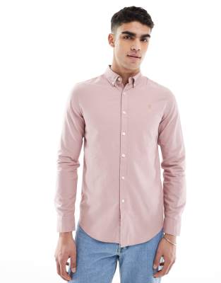 Farah Brewer long sleeve shirt in dark pink - ASOS Price Checker