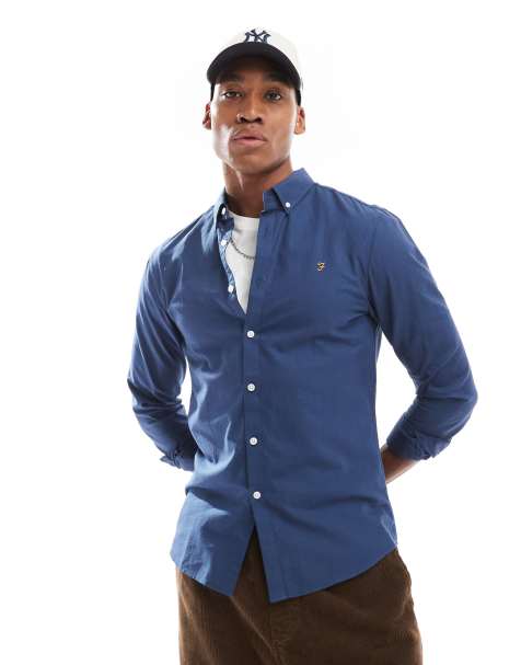 Farah - Brewer - Chemise Oxford ajustée à manches longues - Bleu - view 1