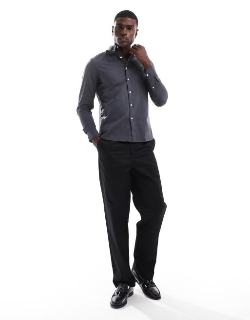 Farah - Brewer - Chemise Oxford coupe slim à manches longues - Gris foncé, 3 de 4