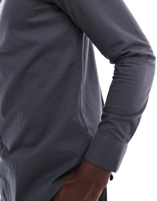 Farah - Brewer - Chemise Oxford coupe slim à manches longues - Gris foncé, 4 de 4