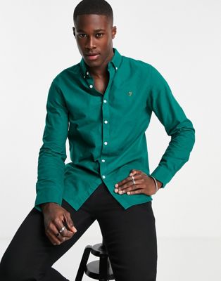 Farah Brewer Cotton Long Sleeve Shirt In Green