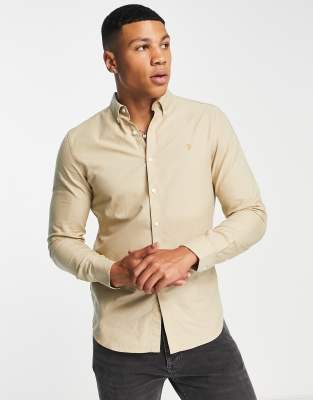 Farah Brewer Cotton Slim Fit Shirt In Beige-neutral