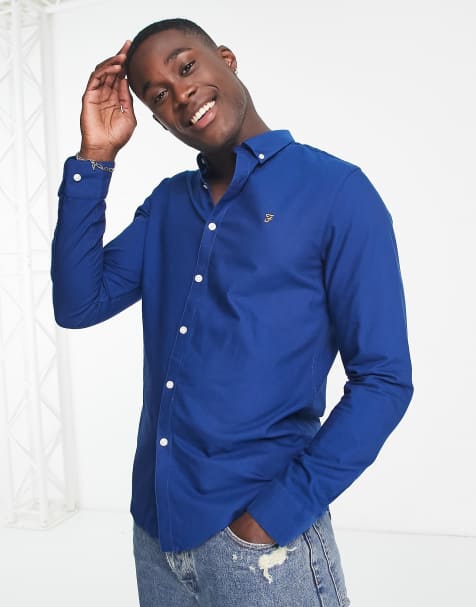 Farah Brewer cotton slim fit shirt in blue - view 1