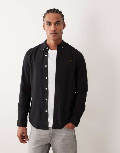 Farah Brewer slim fit long sleeve shirt in black 