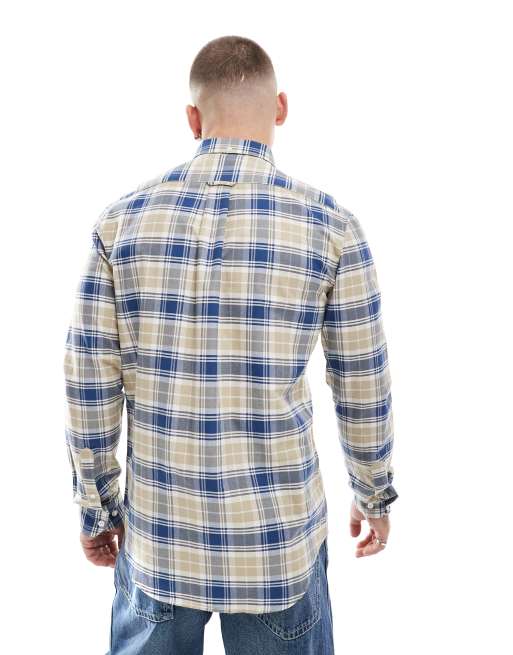 Farah - Brewer - Geruit overhemd met lange mouwen in beige en blauw, 3 van 4