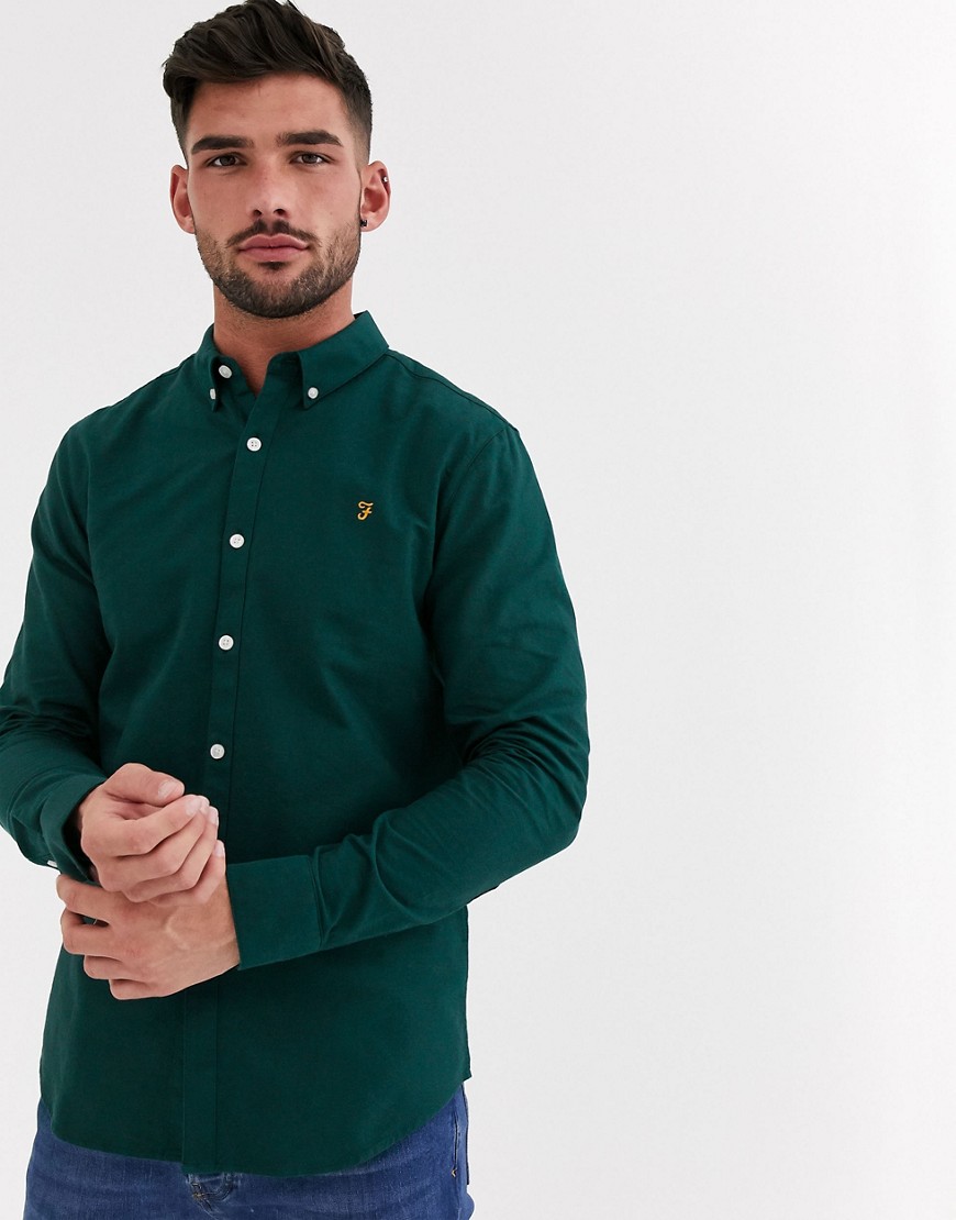 Farah – Brewer – Grön oxfordskjorta med knappkrage