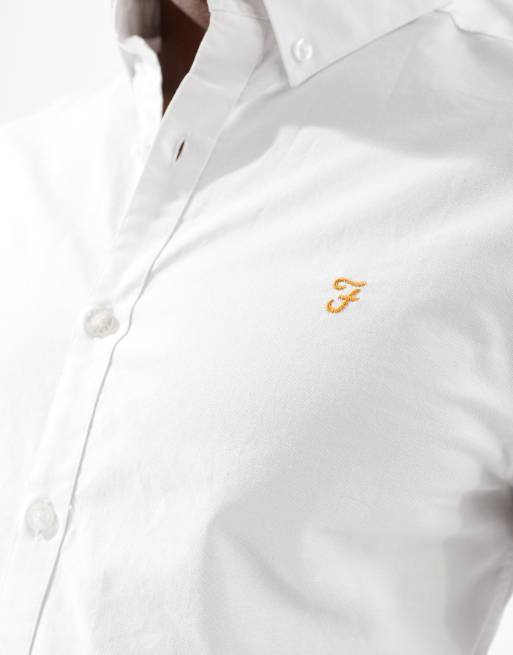 Farah - Brewer - Hvid og langærmet Oxford-skjorte i slim fit , 3 af 4