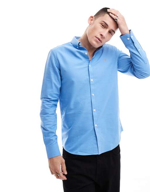 Farah – Brewer – Langärmliges Hemd in Blau mit schmalem Schnitt 