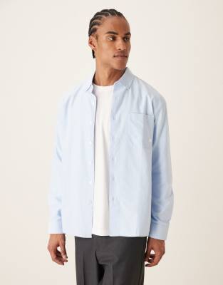 Farah Brewer Long Sleeve Box Fit Logo Shirt In Blue