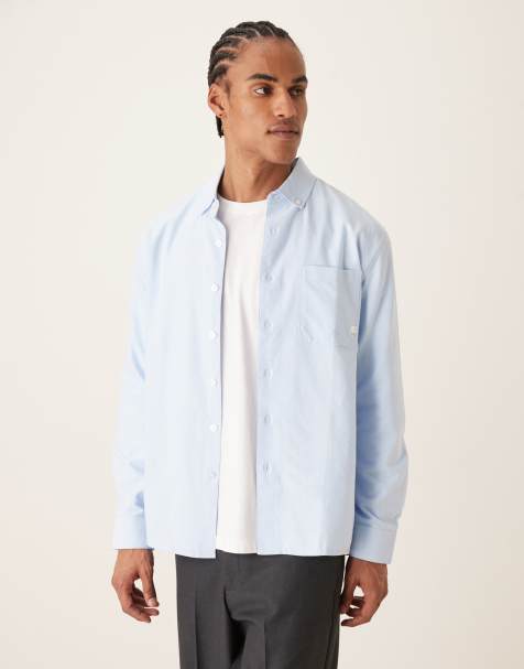 Farah Brewer long sleeve box fit logo shirt in sky blue - view 1