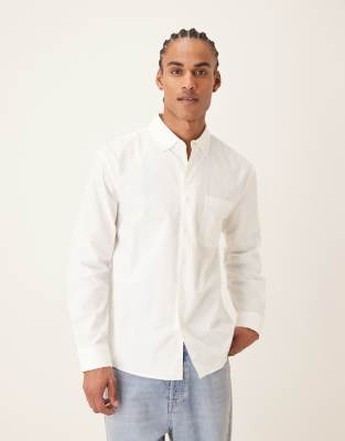 Farah Brewer Long Sleeve Box Fit Logo Shirt In White