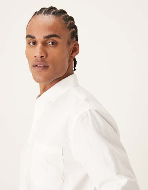 Farah Brewer long sleeve box fit logo shirt in white, 4 of 5