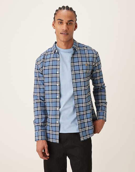 Farah Brewer long sleeve logo shirt in blue check