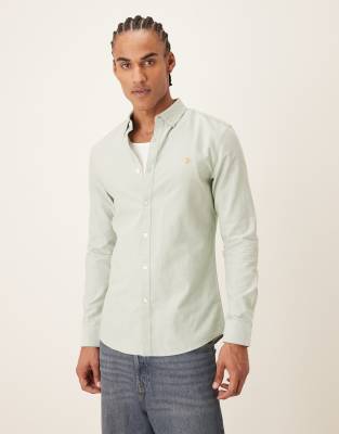 Farah Farah Brewer long sleeve logo shirt in blue