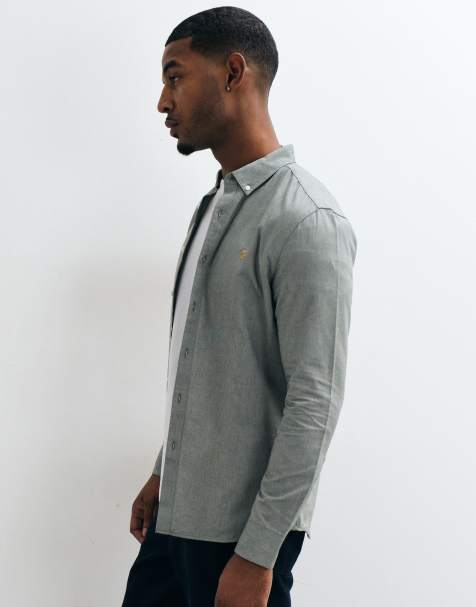 Farah Brewer long sleeve logo shirt in gray - view 1