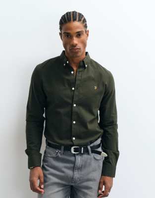 Farah Brewer Long Sleeve Logo Shirt In Green