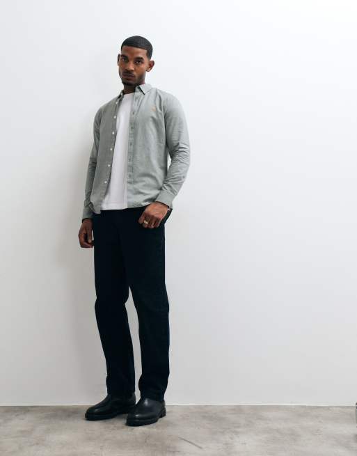 Farah Brewer long sleeve logo shirt in grey, 3 of 5