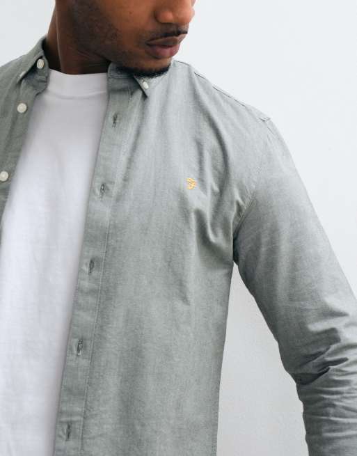 Farah Brewer long sleeve logo shirt in grey, 4 of 5