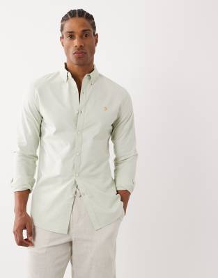 Farah Brewer Long Sleeve Logo Shirt In Blue