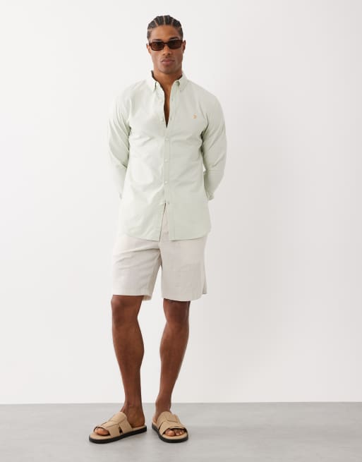 Farah Brewer long sleeve logo shirt in light green, 2 of 5
