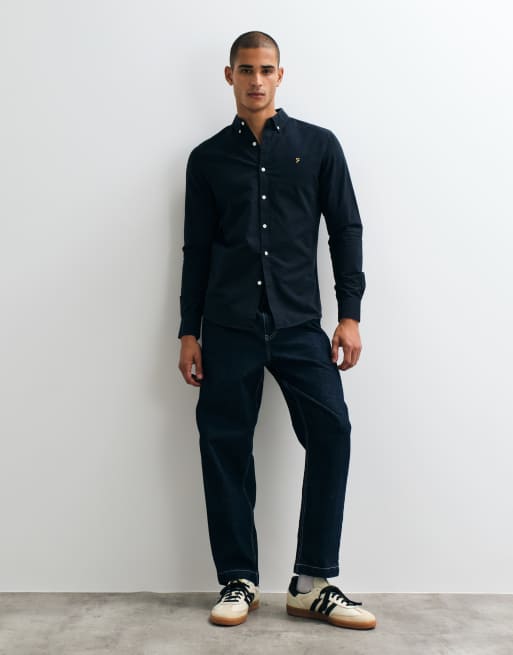 Farah Brewer long sleeve logo shirt in navy, 3 of 5
