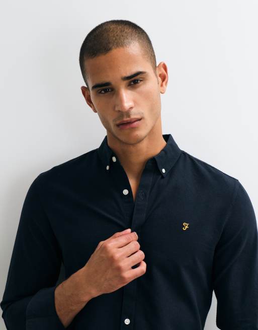 Farah Brewer long sleeve logo shirt in navy, 4 of 5
