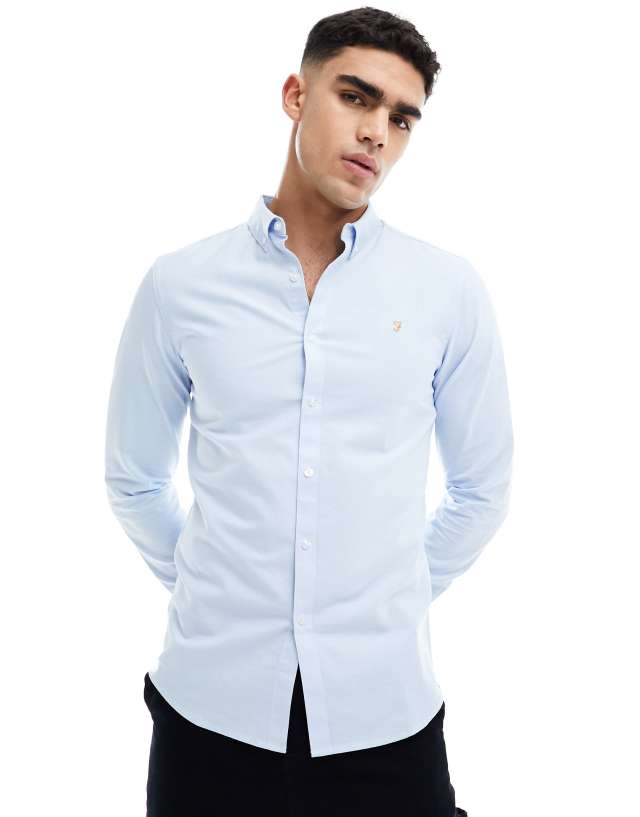 Farah - brewer long sleeve shirt in blue