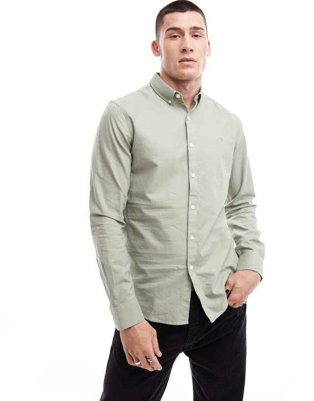 Farah - brewer long sleeve shirt in green