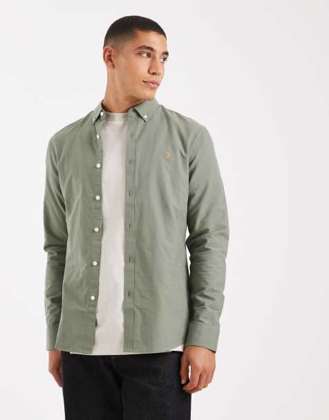 Farah brewer long sleeve shirt in green - view 1