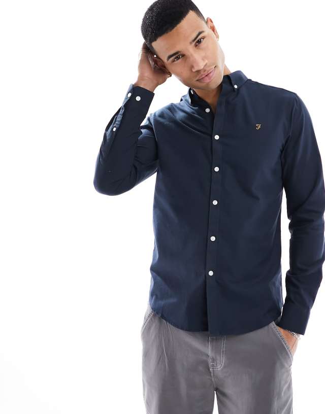 Farah - brewer long sleeve shirt in navy