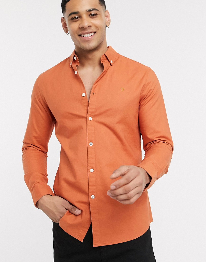 Farah – Brewer – Orange oxfordskjorta i slim fit