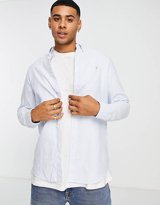  Farah Brewer Organic striped shirt in white and blue 
