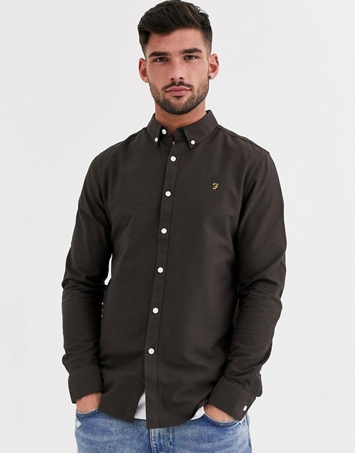 Farah Brewer oxford shirt with button down collar in brown